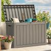 imageYITAHOME 80 Gallon Outdoor Storage Box Large Water Resistant Resin Deck Box Indoor Outdoor Lockable Storage Container for Patio Garden Cushions Tools Equipment Dark BrownTaupe