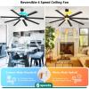 imageYITAHOME 80 Inch Industrial Ceiling Fan with Light and Remote Large Ceiling Fan with 8 Blades 3 Downrods 6 Speed 3 LED Colors Home or Commercial Ceiling Fans for Porch Garage Shop Black