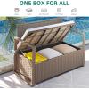 imageYITAHOME 90 Gallon Outdoor Wicker Storage Bench wCushion Large PE Rattan Deck Storage Box wHandles ampamp Hydraulics for Patio Furniture Cushions Garden Tools Pool ampamp Sports Equipment BlackampampBeigeBeige