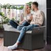 imageYITAHOME 90 Gallon Outdoor Wicker Storage Bench wCushion Large PE Rattan Deck Storage Box wHandles ampamp Hydraulics for Patio Furniture Cushions Garden Tools Pool ampamp Sports Equipment BlackampampBeigeBlackgrey