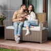 imageYITAHOME 90 Gallon Outdoor Wicker Storage Bench wCushion Large PE Rattan Deck Storage Box wHandles ampamp Hydraulics for Patio Furniture Cushions Garden Tools Pool ampamp Sports Equipment BlackampampBeigeBeige