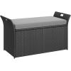 imageYITAHOME 90 Gallon Outdoor Wicker Storage Bench wCushion Large PE Rattan Deck Storage Box wHandles ampamp Hydraulics for Patio Furniture Cushions Garden Tools Pool ampamp Sports Equipment BlackampampBeigeBlackgrey