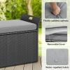 imageYITAHOME 90 Gallon Outdoor Wicker Storage Bench wCushion Large PE Rattan Deck Storage Box wHandles ampamp Hydraulics for Patio Furniture Cushions Garden Tools Pool ampamp Sports Equipment BlackampampBeigeBlackgrey
