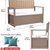 imageYITAHOME 90 Gallon Outdoor Wicker Storage Bench wCushion Large PE Rattan Deck Storage Box wHandles ampamp Hydraulics for Patio Furniture Cushions Garden Tools Pool ampamp Sports Equipment BlackampampBeigeBeige
