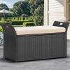 imageYITAHOME 90 Gallon Outdoor Wicker Storage Bench wCushion Large PE Rattan Deck Storage Box wHandles ampamp Hydraulics for Patio Furniture Cushions Garden Tools Pool ampamp Sports Equipment BlackampampBeigeBlackbeige