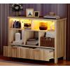 imageYITAHOME Bookcase with Drawers Fluted Wood Cubby Storage Organizer Shelf Cube Bookshelf with Adjustable LED Lighting Modern Horizontal Bookshelf for Living Room Office Entryway OakOak