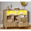 imageYITAHOME Bookcase with Drawers Fluted Wood Cubby Storage Organizer Shelf Cube Bookshelf with Adjustable LED Lighting Modern Horizontal Bookshelf for Living Room Office Entryway OakOak
