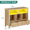 imageYITAHOME Bookcase with Drawers Fluted Wood Cubby Storage Organizer Shelf Cube Bookshelf with Adjustable LED Lighting Modern Horizontal Bookshelf for Living Room Office Entryway OakOak