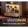 imageYITAHOME Bookcase with Drawers Fluted Wood Cubby Storage Organizer Shelf Cube Bookshelf with Adjustable LED Lighting Modern Horizontal Bookshelf for Living Room Office Entryway OakOak