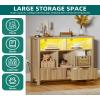 imageYITAHOME Bookcase with Drawers Fluted Wood Cubby Storage Organizer Shelf Cube Bookshelf with Adjustable LED Lighting Modern Horizontal Bookshelf for Living Room Office Entryway OakOak