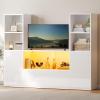 imageYITAHOME Castle Bookcase with Storage ampamp Adjustable LED Lights UShaped White Bookshelf with Cabinet UV HighGloss Display Unit Cube Organizer for Living Room Home Office and BedroomWhite