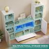 imageYITAHOME Castle Bookcase with Storage ampamp Adjustable LED Lights UShaped White Bookshelf with Cabinet UV HighGloss Display Unit Cube Organizer for Living Room Home Office and BedroomWhite