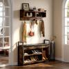 imageYITAHOME Coat Rack Shoe Bench Set Wall Coat Rack with Shoe Storage Industrial Entryway Shoe Bench with Coat Rack 2 Storage Cubbies with Lip Top for Entryway Hallway Rustic BrownRustic Brown