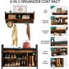 imageYITAHOME Coat Rack Shoe Bench Set Wall Coat Rack with Shoe Storage Industrial Entryway Shoe Bench with Coat Rack 2 Storage Cubbies with Lip Top for Entryway Hallway Rustic BrownRustic Brown