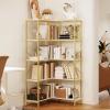 imageYITAHOME Corner Bookshelf Gold Corner Shelf 5 Tier Bookcase Large Display Rack Storage for Bedroom Living Room Home OfficeWhiteampampGoldGold