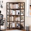 imageYITAHOME Corner Bookshelf Gold Corner Shelf 5 Tier Bookcase Large Display Rack Storage for Bedroom Living Room Home OfficeWhiteampampGoldRustic Brown