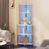 imageYITAHOME Corner Shelf with Power Outlets ampamp LED Lights ampamp Glass Holder 5 Tier Corner Bar Rack Corner Bookshelf Bookcase Display Shelves for Living Room Dining Room Kitchen BlackGold