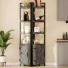 imageYITAHOME Corner Shelf with Power Outlets ampamp LED Lights ampamp Glass Holder 5 Tier Corner Bar Rack Corner Bookshelf Bookcase Display Shelves for Living Room Dining Room Kitchen BlackGrey