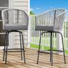 imageYITAHOME Counter Height Bar Stools Set of 2 Outdoor Bar Stools with Soft Cushions Patio Rattan Swivel Bar Chairs for Backyard Poolside Garden w 360 Rotation BeigeGrey