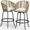 imageYITAHOME Counter Height Bar Stools Set of 2 Outdoor Bar Stools with Soft Cushions Patio Rattan Swivel Bar Chairs for Backyard Poolside Garden w 360 Rotation BeigeBeige