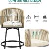 imageYITAHOME Counter Height Bar Stools Set of 2 Outdoor Bar Stools with Soft Cushions Patio Rattan Swivel Bar Chairs for Backyard Poolside Garden w 360 Rotation BeigeBeige