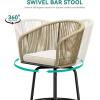 imageYITAHOME Counter Height Bar Stools Set of 2 Outdoor Bar Stools with Soft Cushions Patio Rattan Swivel Bar Chairs for Backyard Poolside Garden w 360 Rotation BeigeBeige