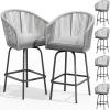 imageYITAHOME Counter Height Bar Stools Set of 2 Outdoor Bar Stools with Soft Cushions Patio Rattan Swivel Bar Chairs for Backyard Poolside Garden w 360 Rotation BeigeGrey