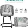 imageYITAHOME Counter Height Bar Stools Set of 2 Outdoor Bar Stools with Soft Cushions Patio Rattan Swivel Bar Chairs for Backyard Poolside Garden w 360 Rotation BeigeGrey