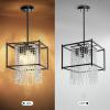 imageYITAHOME Crystal Square Chandeliers Modern Adjustable Island Pendant Light Fixtures for Dining Room Kitchen Living Room Entryway UL Listed GoldBlack