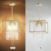 imageYITAHOME Crystal Square Chandeliers Modern Adjustable Island Pendant Light Fixtures for Dining Room Kitchen Living Room Entryway UL Listed GoldGold