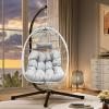 imageYITAHOME Egg Chair Swing Hanging Outdoor Wicker Hammock Chairs Indoor with Steel Stand Durable Cushion 330lbs for Patio Bedroom Garden and Balcony  GrayGrey Circular Rope