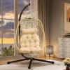 imageYITAHOME Egg Chair Swing Hanging Outdoor Wicker Hammock Chairs Indoor with Steel Stand Durable Cushion 330lbs for Patio Bedroom Garden and Balcony  GrayBeige Circular Rope