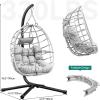imageYITAHOME Egg Chair Swing Hanging Outdoor Wicker Hammock Chairs Indoor with Steel Stand Durable Cushion 330lbs for Patio Bedroom Garden and Balcony  GrayGrey Circular Rope
