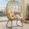 imageYITAHOME Egg Chair Wicker Outdoor Indoor Oversized Large Lounger with Stand Cushion Leveling Feet Egg Basket Chair 330lbs Capacity for Patio Garden Backyard BalconyGreyBeige