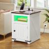 imageYITAHOME End Table with Charging Station 20quot Nightstand wGroove Barn Door Rustic Wood Bedside Table Side Table with Storage Open ampamp Adjustable Shelf for Bedroom Living Room WhiteWhite