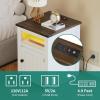 imageYITAHOME End Table with Charging Station 20quot Nightstand wGroove Barn Door Rustic Wood Bedside Table Side Table with Storage Open ampamp Adjustable Shelf for Bedroom Living Room WhiteWhite
