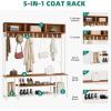 imageYITAHOME Entryway Bench with Coat Rack 5in1 Hall Tree with Shoes Storage Industrial Freestanding Coat Rack Shoe Bench with Storage Shelves 10 Hooks for Hallway Living Room WalnutWhite