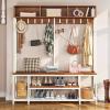 imageYITAHOME Entryway Bench with Coat Rack 5in1 Hall Tree with Shoes Storage Industrial Freestanding Coat Rack Shoe Bench with Storage Shelves 10 Hooks for Hallway Living Room WalnutWhite