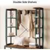 imageYITAHOME Entryway Hall Tree with Bench and Shoe Storage Shelves 5in1 Coat Rack with Shoe Storage Industrial Mudroom Bench with Two Side Shelves for Hallway Bedroom Rustic BrownRustic
