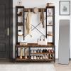 imageYITAHOME Entryway Hall Tree with Bench and Shoe Storage Shelves 5in1 Coat Rack with Shoe Storage Industrial Mudroom Bench with Two Side Shelves for Hallway Bedroom Rustic BrownRustic