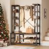 imageYITAHOME Entryway Hall Tree with Bench and Shoe Storage Shelves 5in1 Coat Rack with Shoe Storage Industrial Mudroom Bench with Two Side Shelves for Hallway Bedroom Rustic BrownRustic