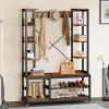 imageYITAHOME Entryway Hall Tree with Bench and Shoe Storage Shelves 5in1 Coat Rack with Shoe Storage Industrial Mudroom Bench with Two Side Shelves for Hallway Bedroom Rustic BrownRustic
