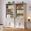imageYITAHOME Farmhouse Bookcase with Doors and Drawers 70quot Tall Bookshelf with Storage Shelves Standing Display Shelf Organizer Rack for Home Office Living Room WhiteWalnutRattan