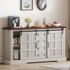 imageYITAHOME Farmhouse Buffet Cabinet with Storage 59quot Sideboard wSliding Barn Doors and 4 Drawers Kitchen Cabinets for Living Room Dark Rustic OakWhite Oak