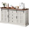 imageYITAHOME Farmhouse Buffet Cabinet with Storage 59quot Sideboard wSliding Barn Doors and 4 Drawers Kitchen Cabinets for Living Room Dark Rustic OakWhite Oak