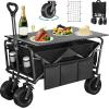 imageYITAHOME Folding Wagon wTable Plate Large Capacity Collapsible Wagon Cart Adjustable Handle Height Foldable Utility Garden Cart Outdoor Beach Wagon for Camping Shopping Sports Garden  BlackBlack
