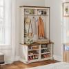 imageYITAHOME Hall Tree with Bench and Shoe Storage Farmhouse Entryway Bench with Coat Rack Entrance Organizer with 7 Hooks and 6 Shoe Storage ampamp Adjustable ShelfOff Whitewalnut Grain