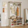 imageYITAHOME Hall Tree with Bench and Shoe Storage Farmhouse Entryway Bench with Coat Rack Entrance Organizer with 7 Hooks and 6 Shoe Storage ampamp Adjustable ShelfOff Whitewalnut Grain
