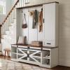 imageYITAHOME Hall Tree with Bench and Shoe Storage Mudroom Storage Coat Rack Hallway Tree with 7 Hooks Farmhouse Wood Shoe Bench for Entryway ampamp Mudroom Walnut ampamp OffWhite59Wx16D x71H