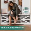 imageYITAHOME Hall Tree with Bench and Shoe Storage Mudroom Storage Coat Rack Hallway Tree with 7 Hooks Farmhouse Wood Shoe Bench for Entryway ampamp Mudroom Walnut ampamp OffWhite59Wx16D x71H
